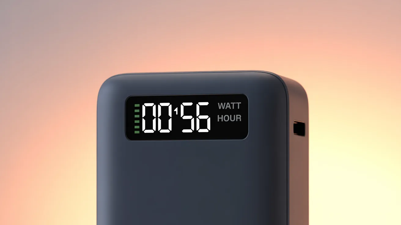 Detailed view of a modern power bank highlighting watt hour capacity for travel rules