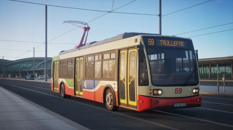 Trolleybus route 59 at Prague Airport heading to the city center