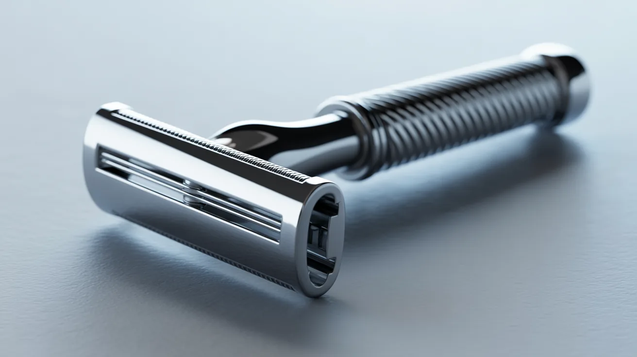 Close-up of a safety razor handle without the blade for travel restrictions