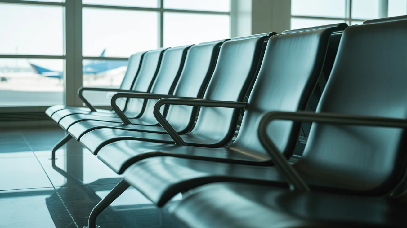 Bench without dividers in an airport for sleeping