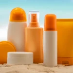 Different types of sunscreen including lotion, spray, stick, and powder for travel.