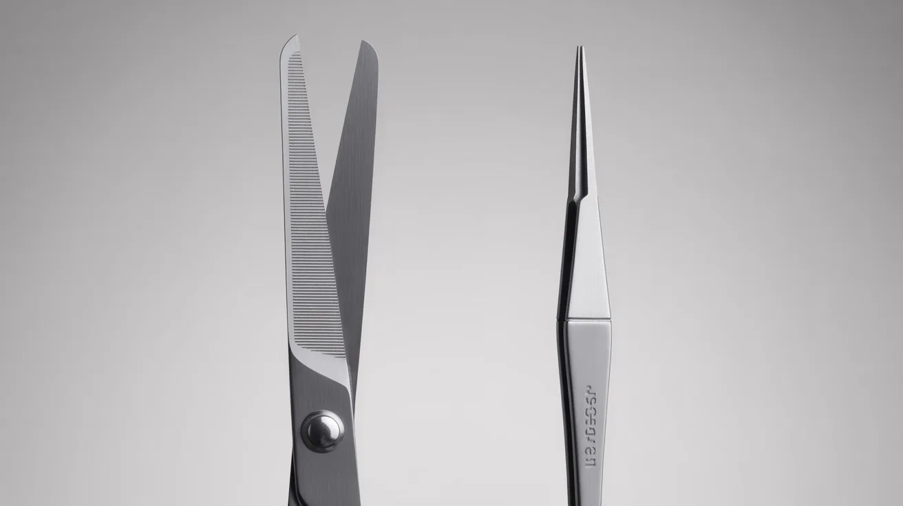 A pair of scissors next to tweezers, highlighting the differences in tool restrictions.