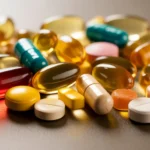 Assorted vitamin pills, capsules, and gummies displayed on a clean surface.