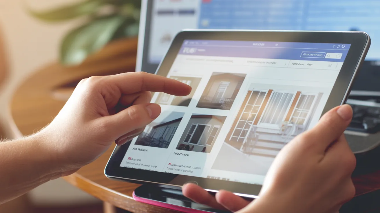 Close-up of hand using user-friendly housing website on tablet