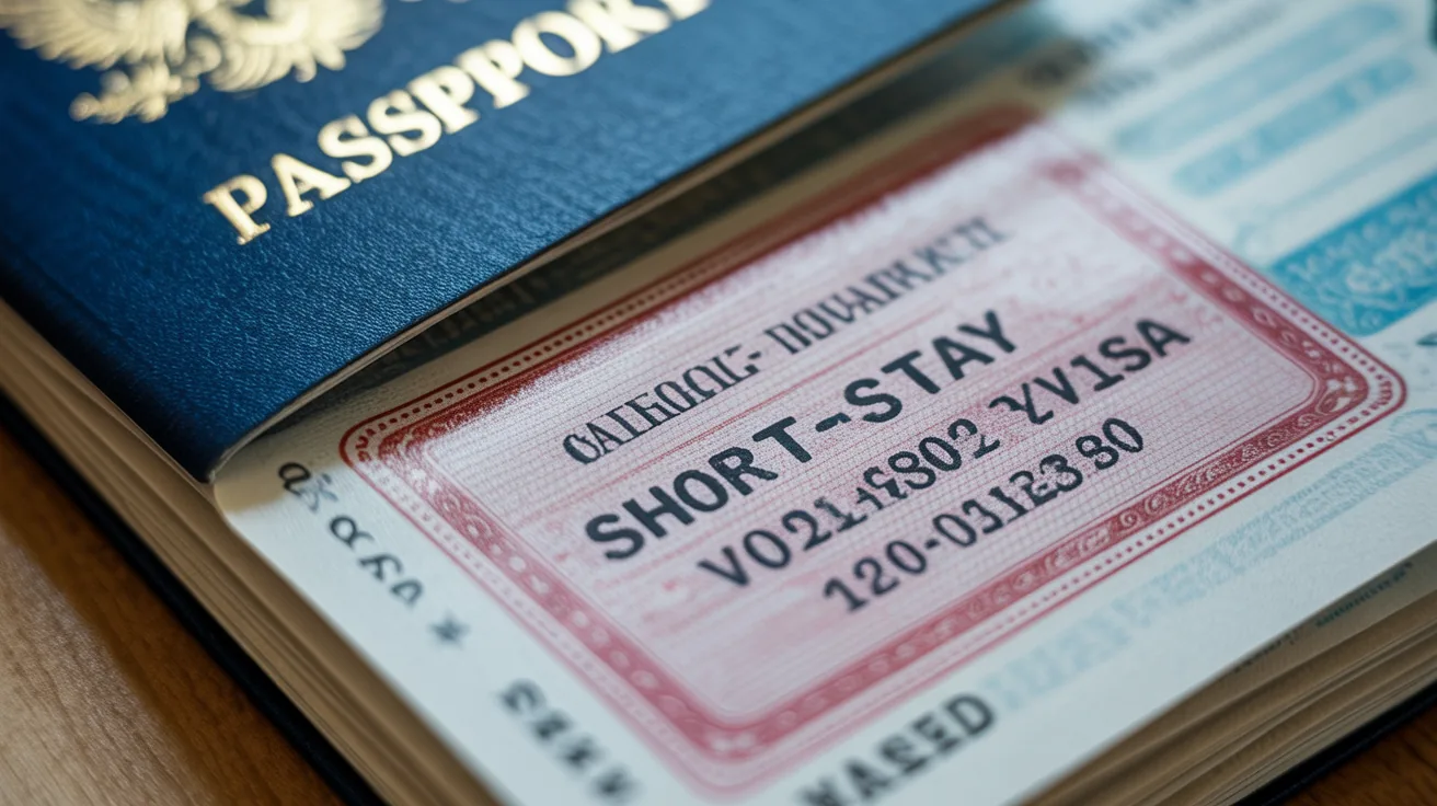 Close-up of a short-stay travel visa with stamped date