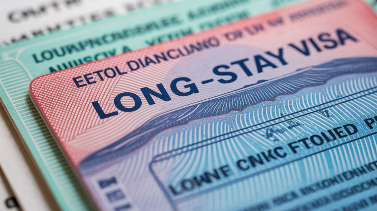Close-up of a long-stay visa document highlighting its features