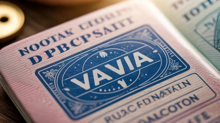 Detailed travel visa stamp on a passport page, showcasing the importance of travel visas