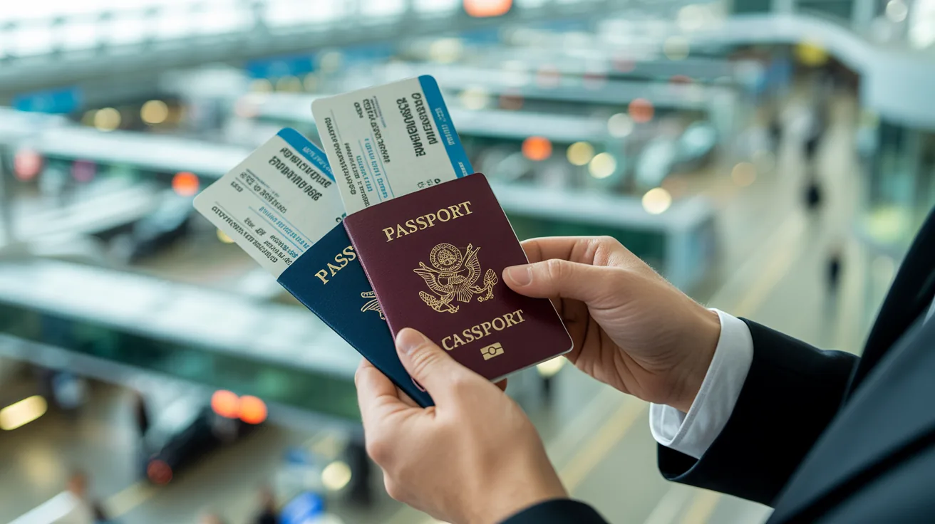 Traveler checking passport and entry requirements at the airport