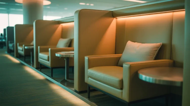Cozy airport lounge with comfortable seating for long layovers