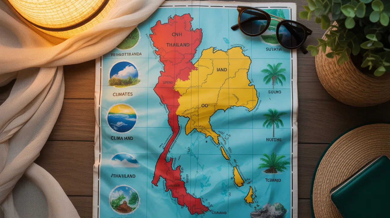 Map of Thailand depicting different climates and packing essentials
