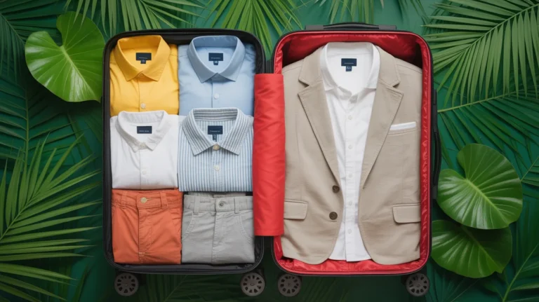 Lightweight clothing items packed for travel to Thailand