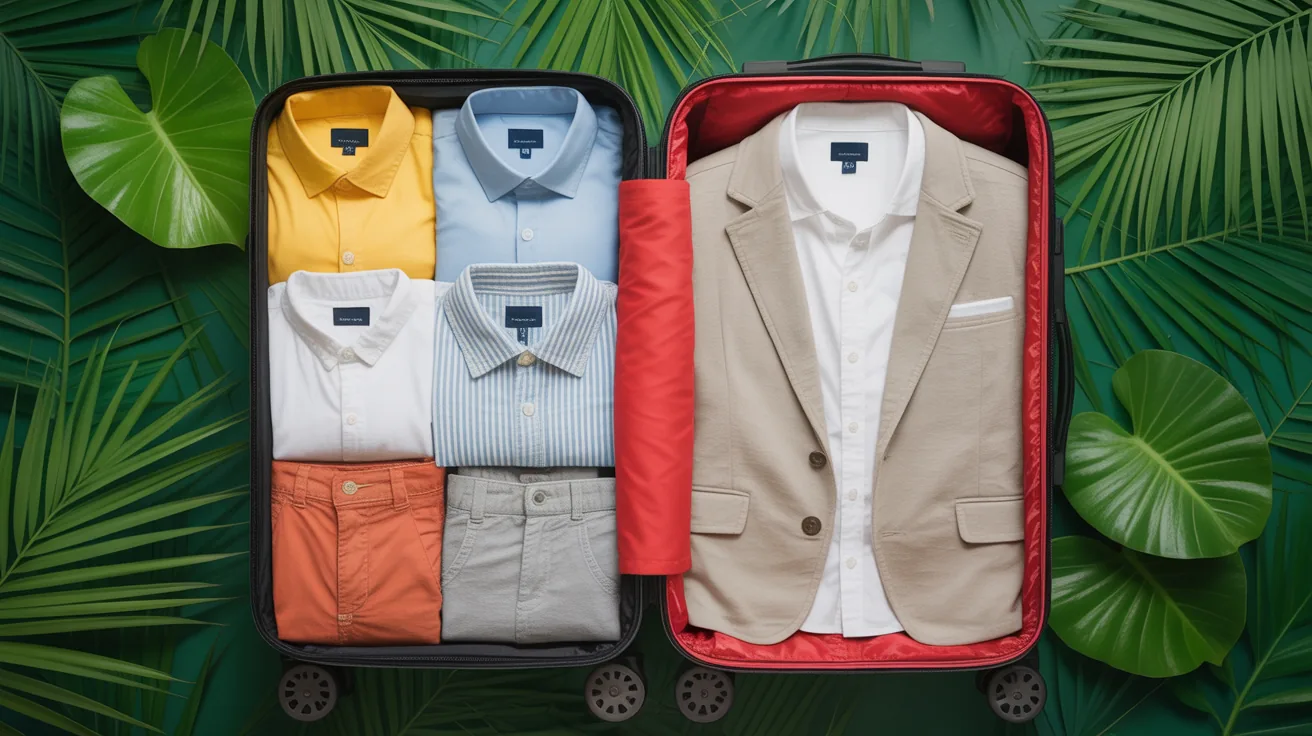 Lightweight clothing items packed for travel to Thailand