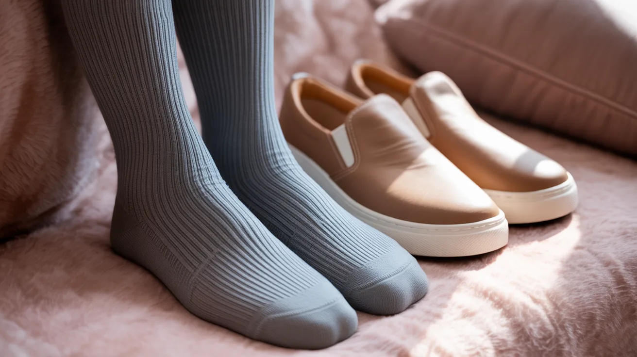 Compression socks and slip-on shoes for long flight comfort
